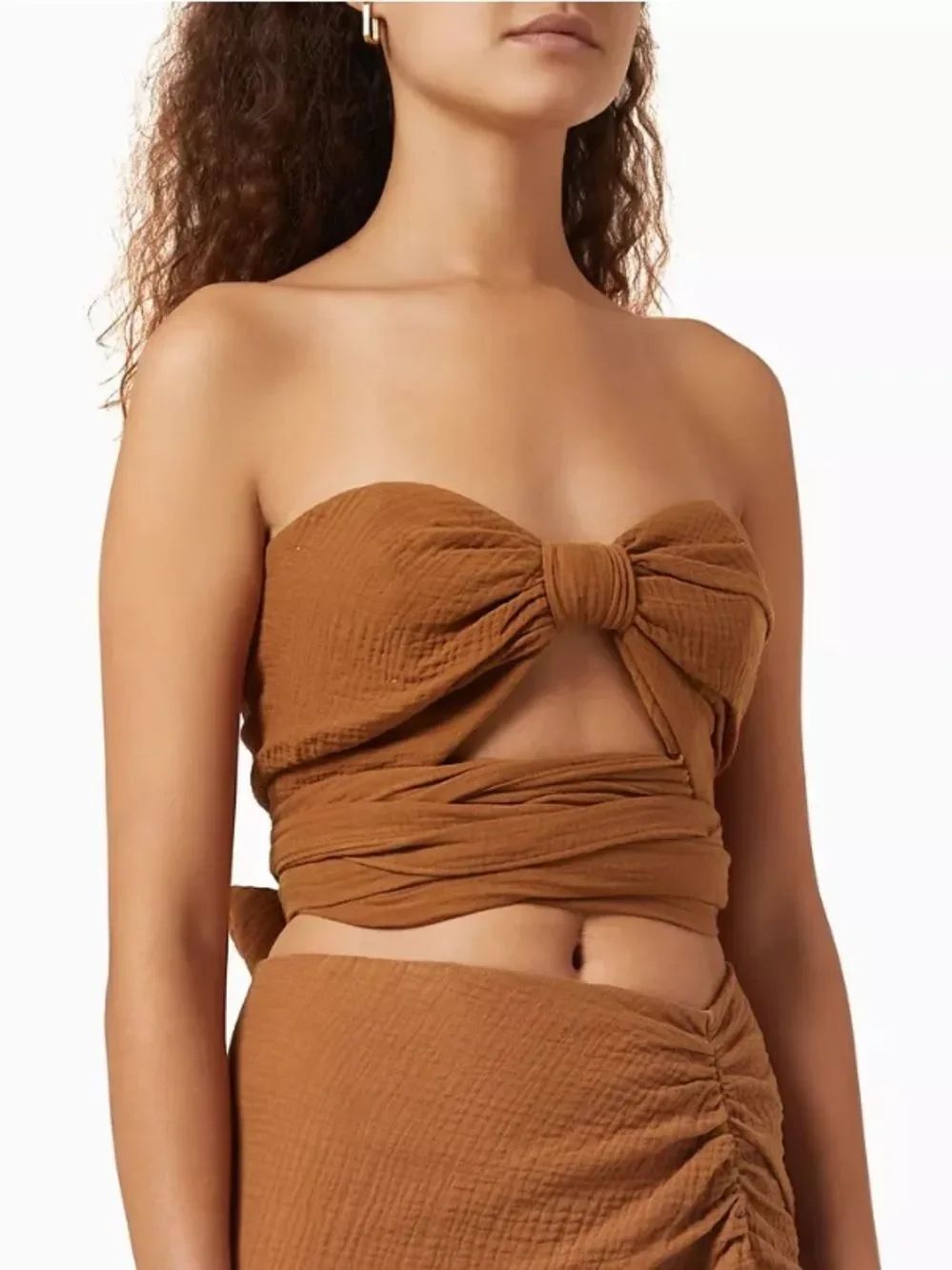 JUST BEE QUEEN Crop Top NEW Kim Wrap REVOLVE Soft Cotton Gauze Brown Size M